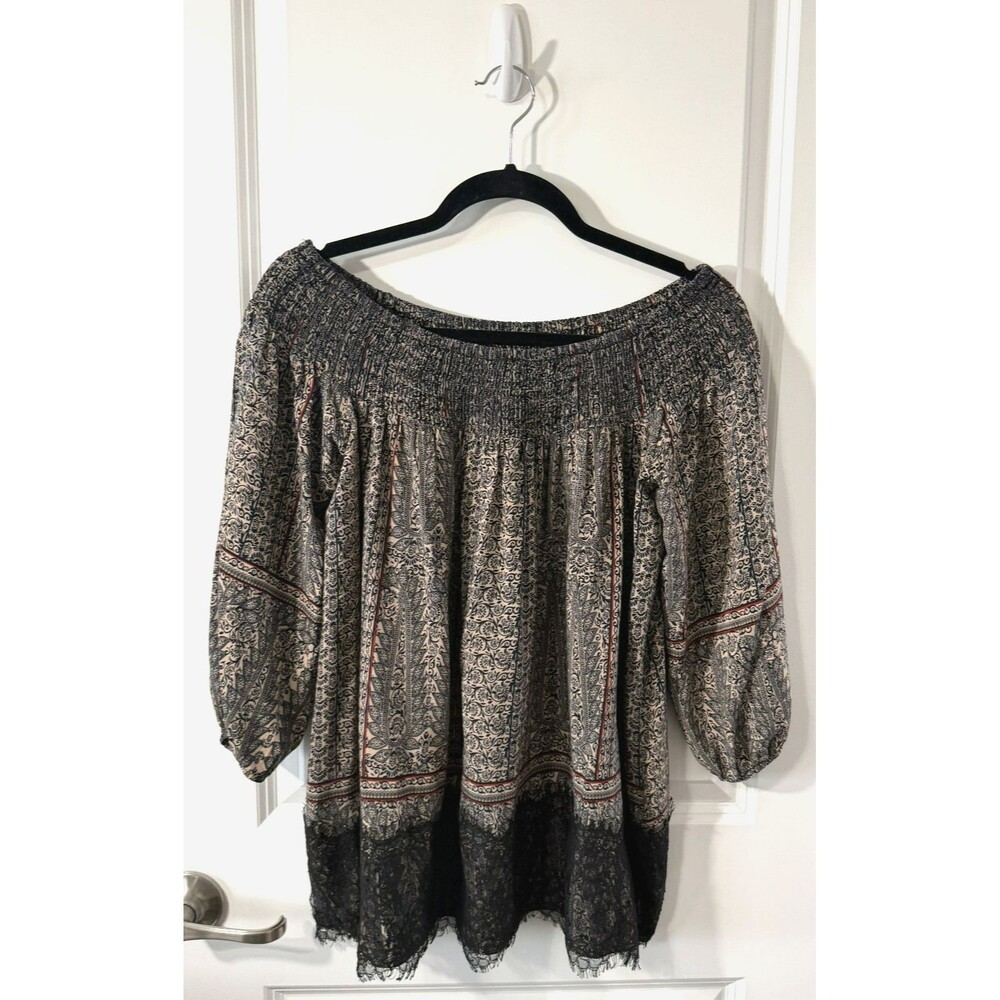 Anthropologie Boho Peasant Top Vanessa Virginia S Paisley Lace Black Beige red
